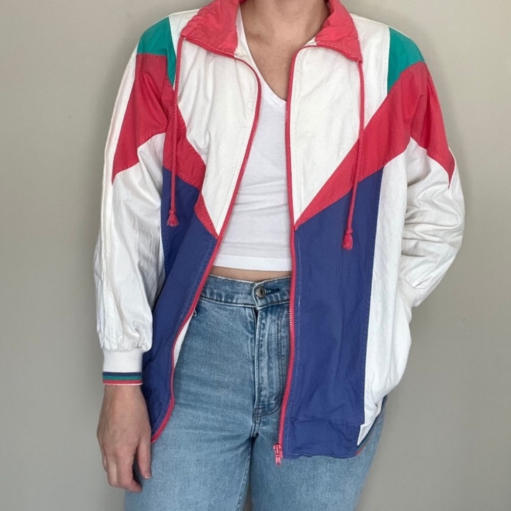 90s Vintage track jacket windbreaker colorblock 1990s lightweight small spring